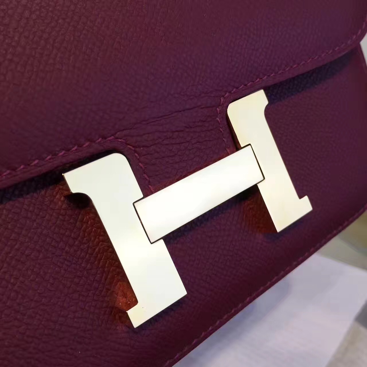 Hermes original epsom leather constance bag C23 burgundy