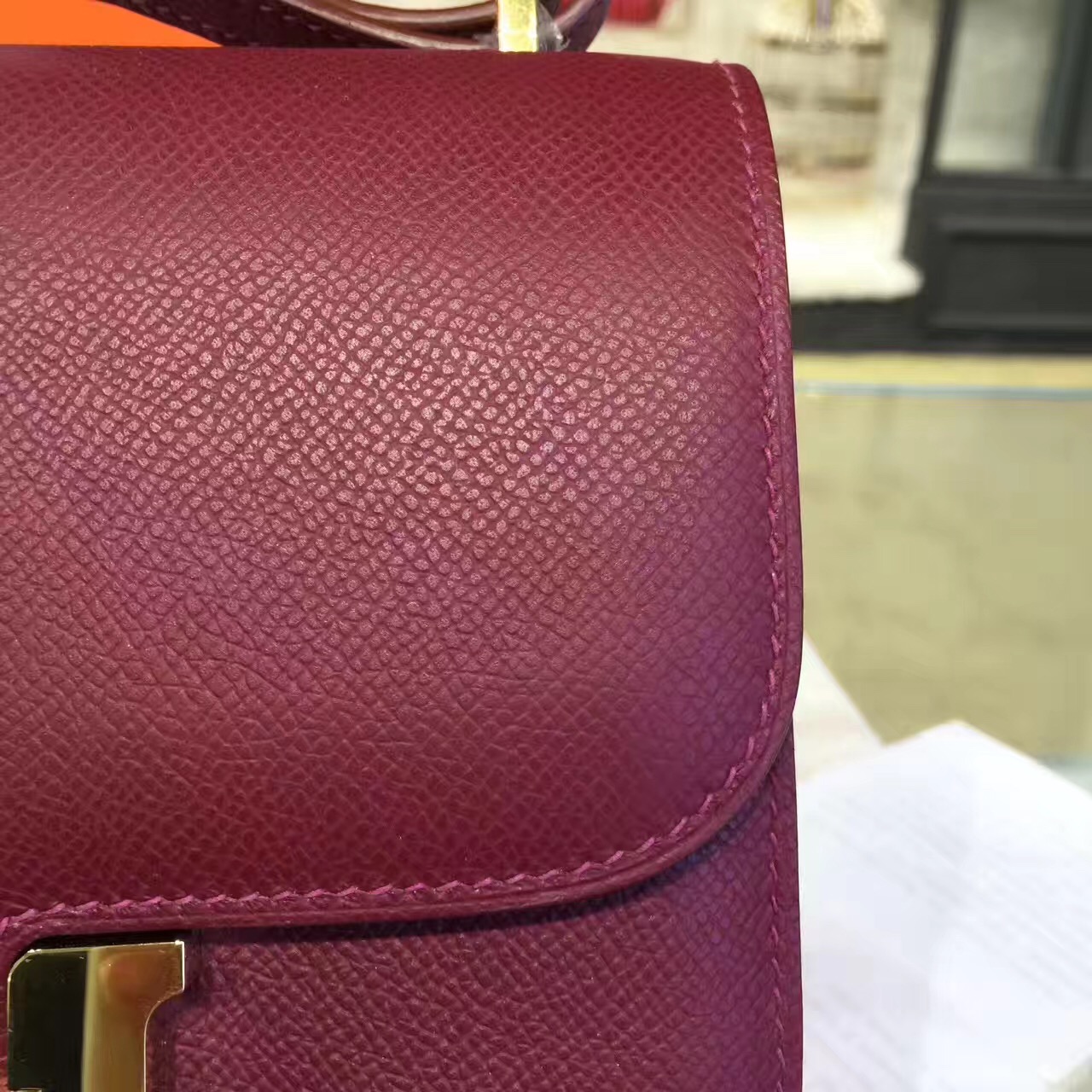 Hermes original epsom leather constance bag C23 burgundy