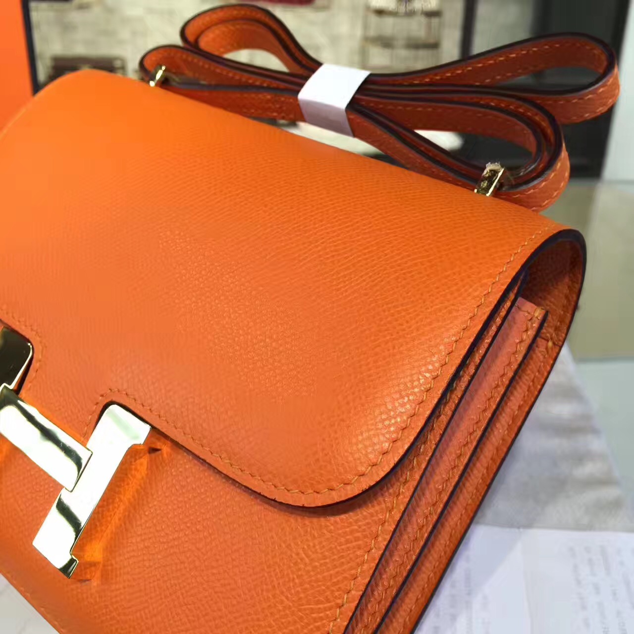 Hermes original epsom leather constance bag C23 orange