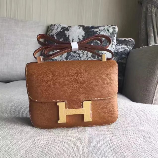 Hermes original epsom leather small constance bag C19 coffee