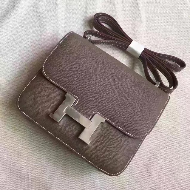 Hermes original epsom leather small constance bag C19 dark gray