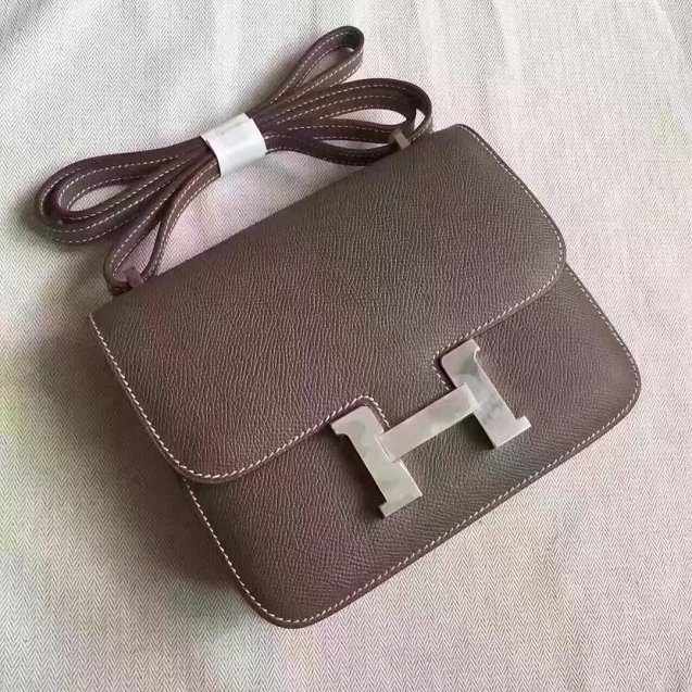 Hermes original epsom leather small constance bag C19 dark gray