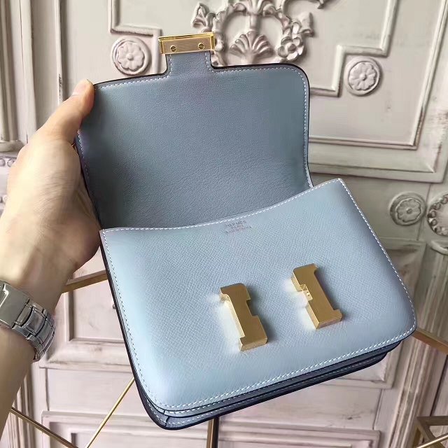 Hermes original epsom leather small constance bag C19 light blue