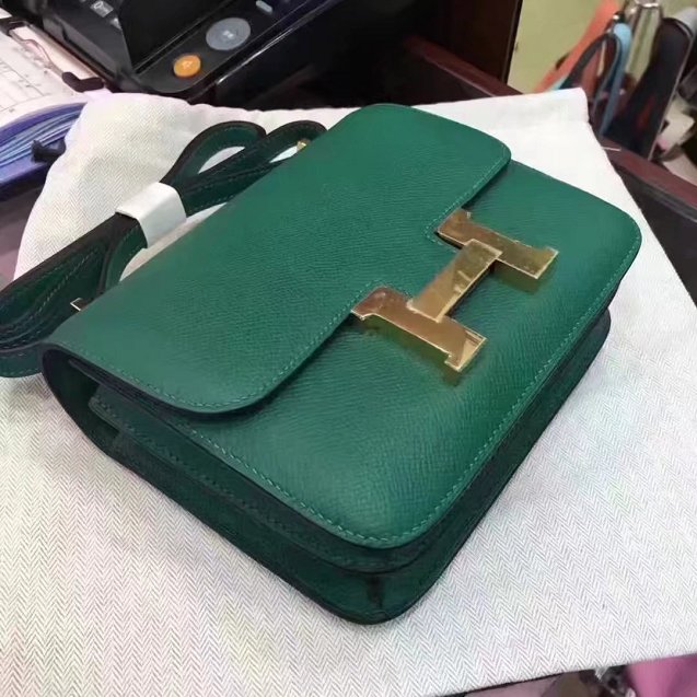 Hermes original epsom leather small constance bag C19 olive