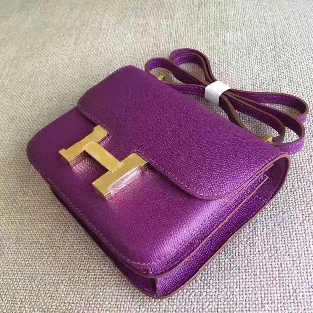 Hermes original epsom leather small constance bag C19 purple