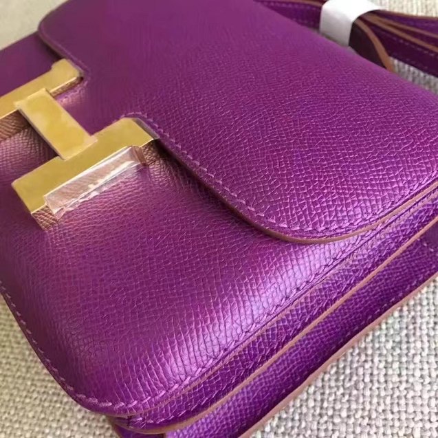 Hermes original epsom leather small constance bag C19 purple