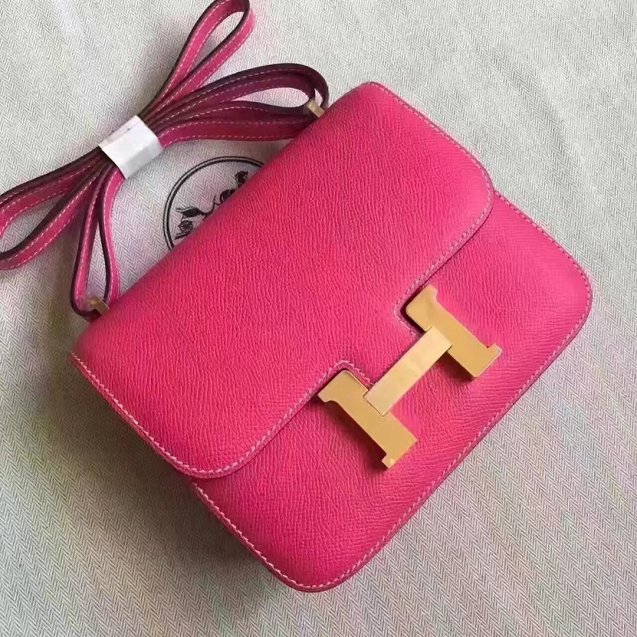 Hermes original epsom leather small constance bag C19 rose red