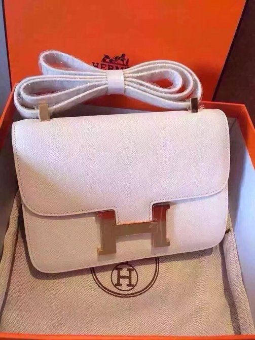 Hermes original epsom leather small constance bag C19 white