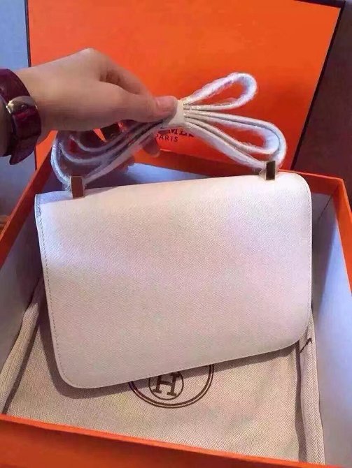 Hermes original epsom leather small constance bag C19 white