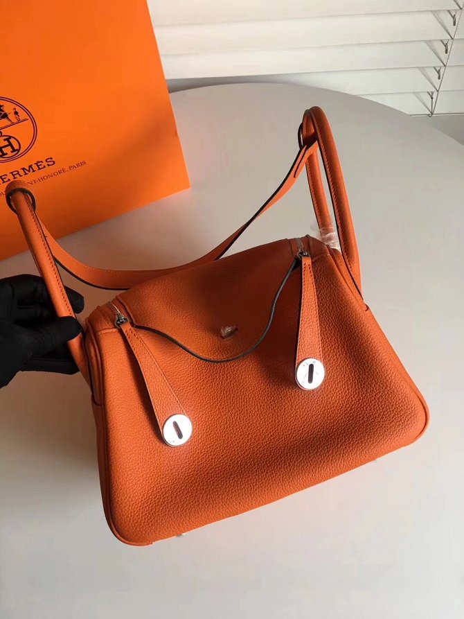 Hermes original top togo leather small lindy 26 bag H26 orange