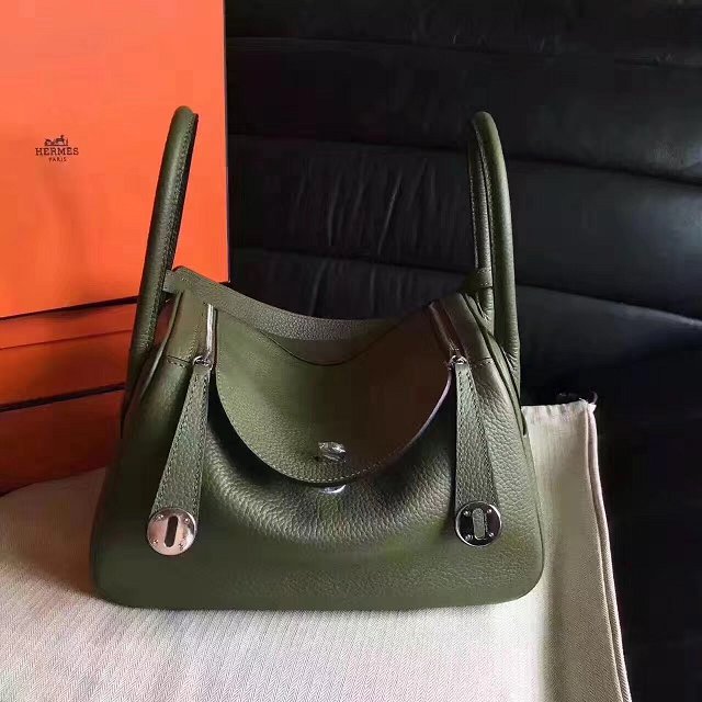 Hermes original top togo leather medium lindy 30 bag H30 blackish green