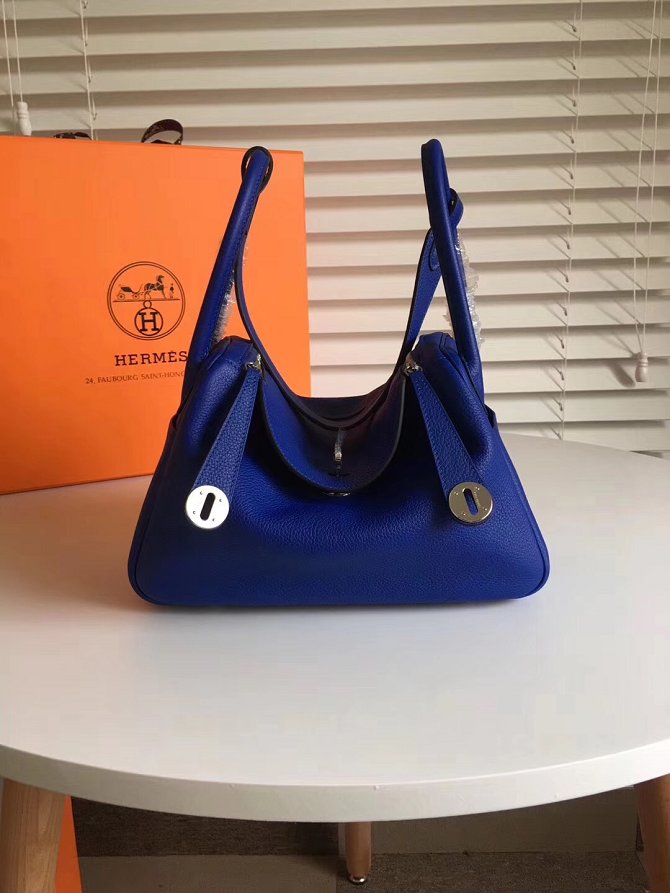 Hermes original top togo leather medium lindy 30 bag H30 blue