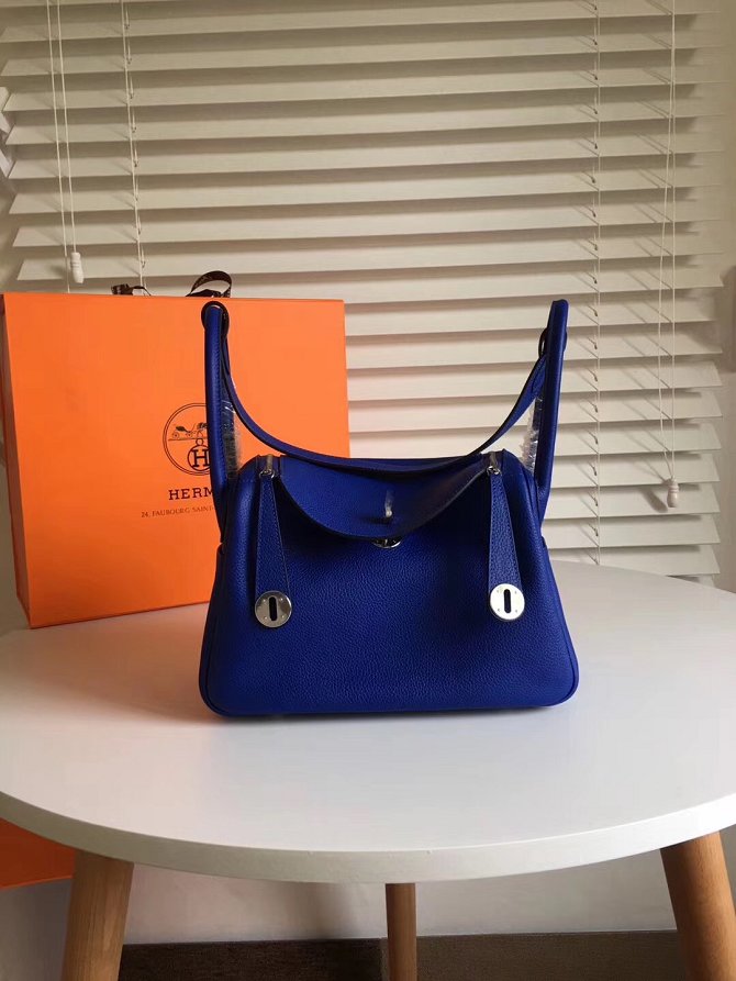 Hermes original top togo leather medium lindy 30 bag H30 blue