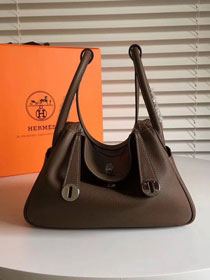 Hermes original top togo leather large lindy 34 bag H34 dark coffee