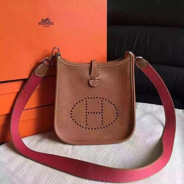 Hermes original togo leather mini evelyne tpm 17 shoulder bag E17 brown