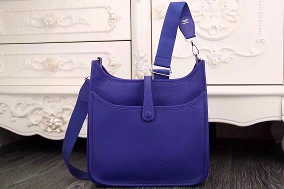 Hermes original togo leather evelyne pm shoulder bag E28 blue