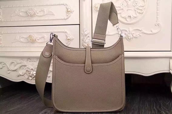 Hermes original togo leather evelyne pm shoulder bag E28 gray