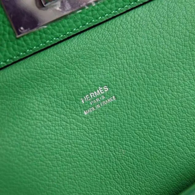 Hermes original togo leather small toolbox handbag T26 green