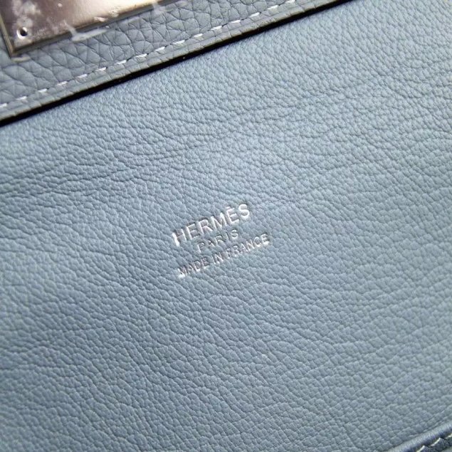 Hermes original togo leather small toolbox handbag T26 light blue