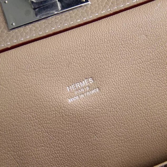 Hermes original togo leather toolbox handbag T31 gray
