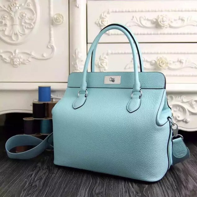 Hermes original togo leather toolbox handbag T31 sky blue