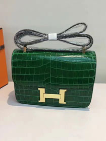 Hermes calfskin leather crocodile constance bag C023 green