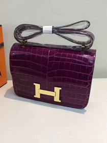 Hermes calfskin leather crocodile constance bag C023 purple