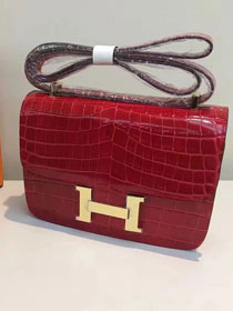 Hermes calfskin leather crocodile constance bag C023 red