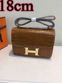 Hermes calfskin leather crocodile small constance bag C019 coffee