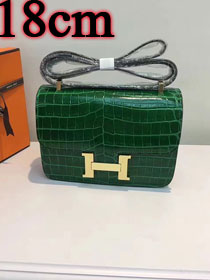 Hermes calfskin leather crocodile small constance bag C019 green
