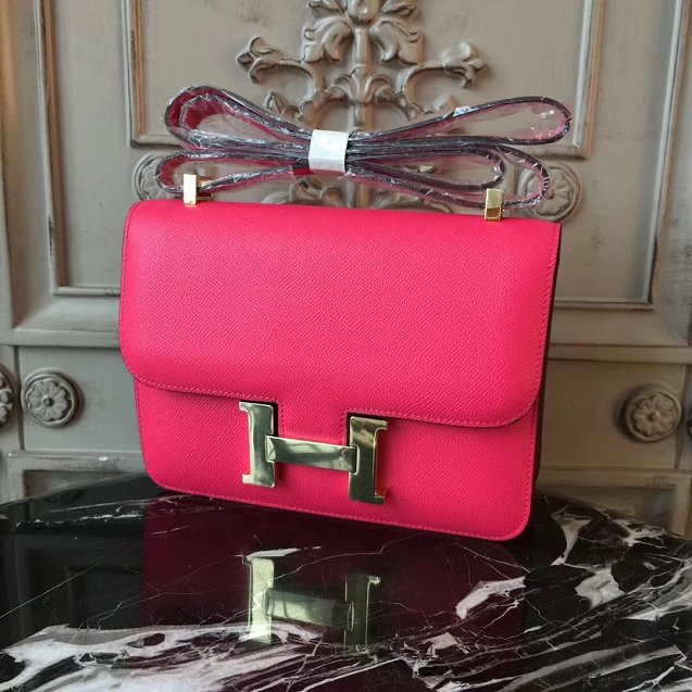 Hermes epsom leather small constance bag C19 rose red