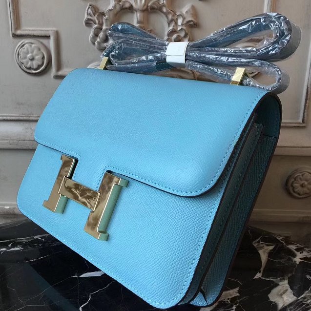 Hermes epsom leather small constance bag C19 sky blue