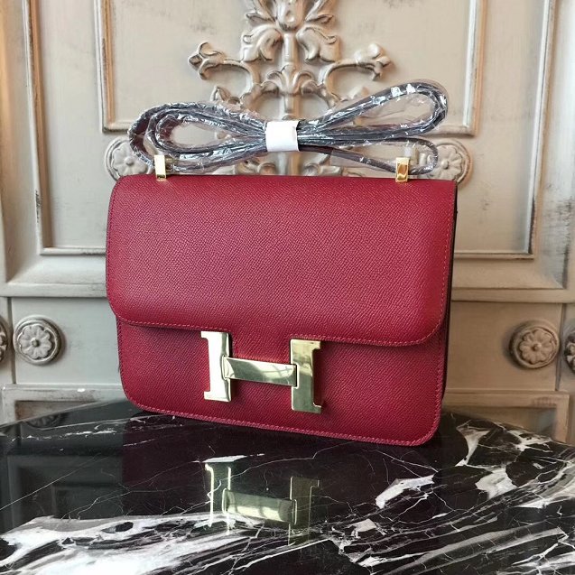 Hermes epsom leather small constance bag C19 wine red