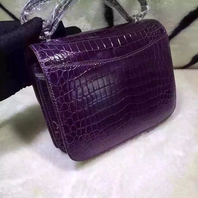Top hermes 100% genuine crocodile leather constance bag C0023 purple