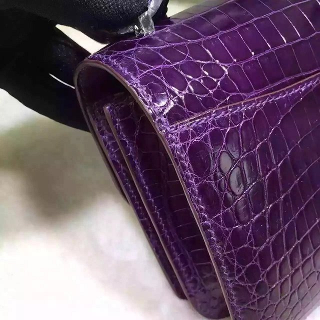 Top hermes 100% genuine crocodile leather constance bag C0023 purple