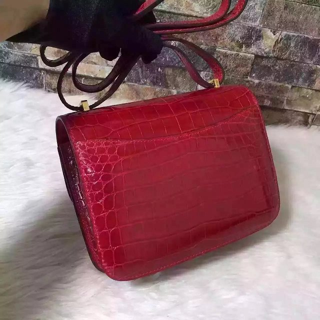 Top hermes 100% genuine crocodile leather constance bag C0023 red