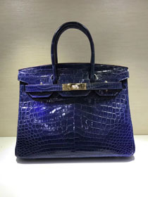 Top hermes genuine 100% crocodile leather handmade birkin 35 bag K350 deep blue