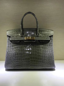 Top hermes genuine 100% crocodile leather handmade birkin 35 bag K350 gray