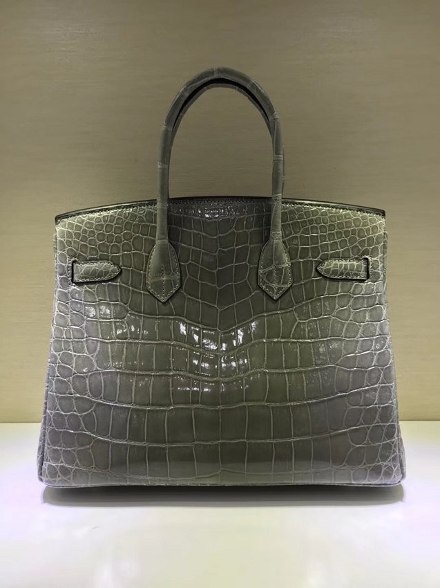 Top hermes genuine 100% crocodile leather handmade birkin 35 bag K350 gray