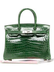 Top hermes genuine 100% crocodile leather handmade birkin 35 bag K350 green
