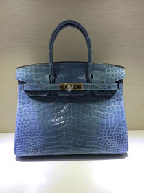 Top hermes genuine 100% crocodile leather handmade birkin 35 bag K350 light blue