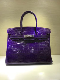 Top hermes genuine 100% crocodile leather handmade birkin 35 bag K350 purple