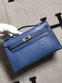 Top hermes genuine 100% crocodile leather handmade mini kelly clutch K220 blue