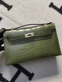 Top hermes genuine 100% crocodile leather handmade mini kelly clutch K220 green