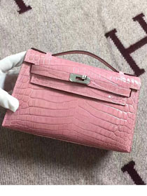 Top hermes genuine 100% crocodile leather handmade mini kelly clutch K220 pink