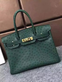 Top hermes genuine 100% ostrich leather handmade birkin 35 bag K350 blackish green