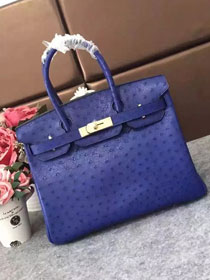 Top hermes genuine 100% ostrich leather handmade birkin 35 bag K350 blue