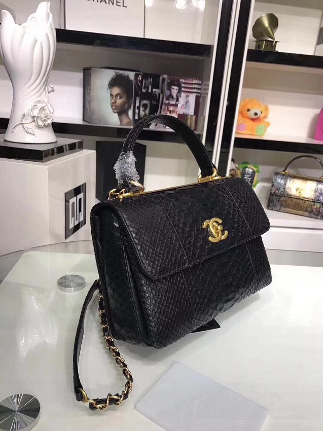 2018 CC original snakeskin top handle flap bag A92236 black