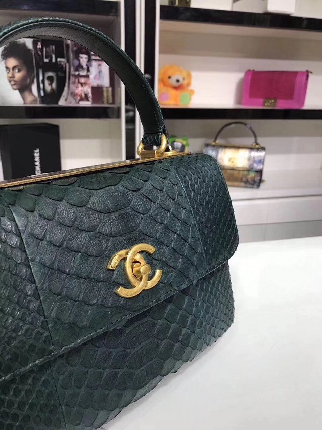 2018 CC original snakeskin top handle flap bag A92236 blackish green