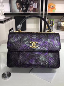 2018 CC original snakeskin top handle flap bag A92236 black&purple